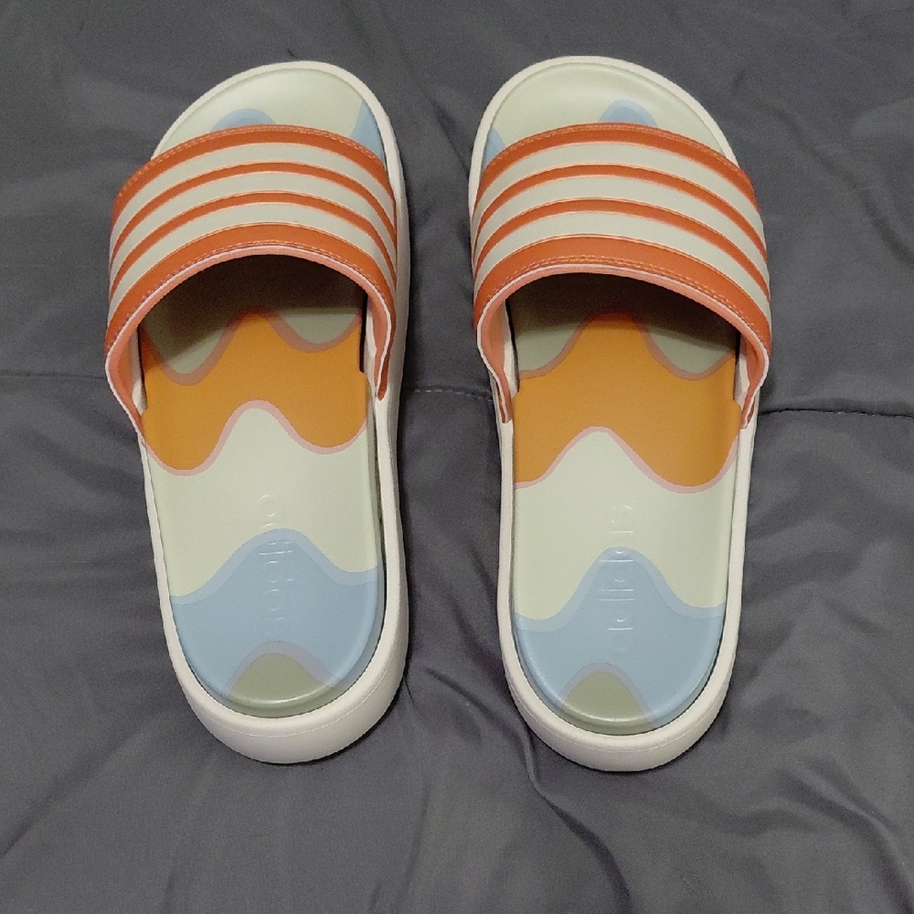 adidas Orange and Blue Slide Sandals